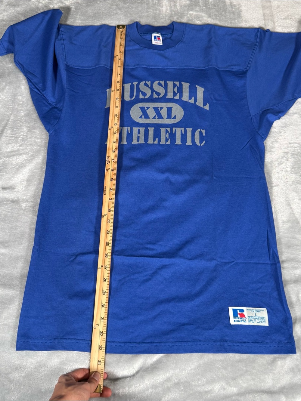 Russell Athletic Football T Shirt Mens L Slim Tall Fit Made In USA NEW 90s - Picture 10 of 11